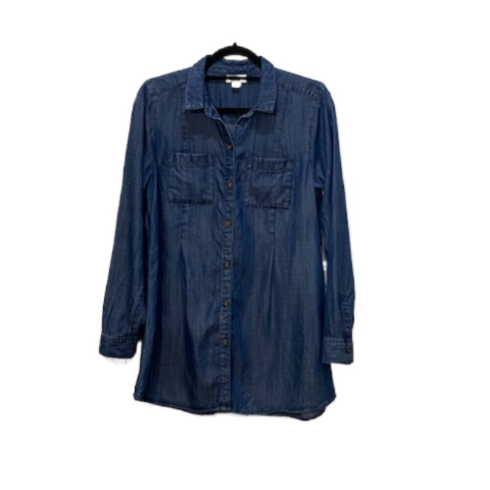 J. Jill Dark Denim Button-Down Tunic Shirt